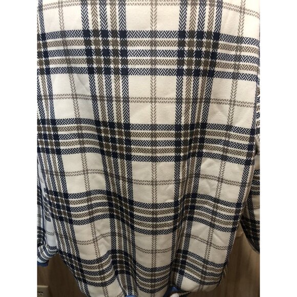 Blue/Brown/Cream Plaid Long Sleeve V-Neck Pullover Top~ Size M ~ - Picture 4 of 5